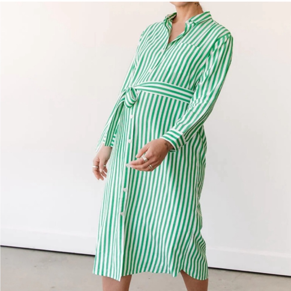 Storq Green Stripe Shirt Dress - Size 4